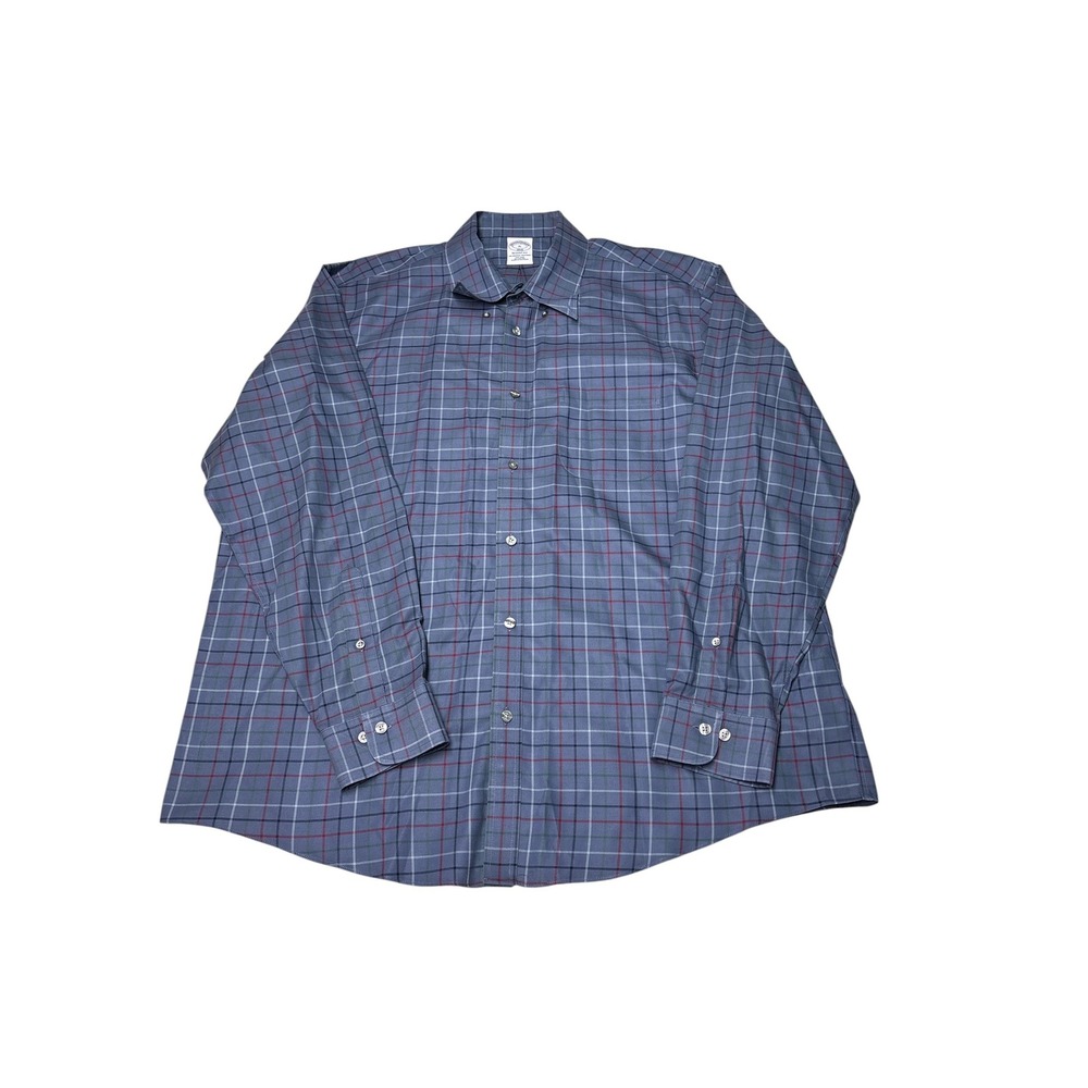 Brooks Brothers 1818 Regent Fit Blue Plaid Non-Iron Cotton Shirt Mens XL